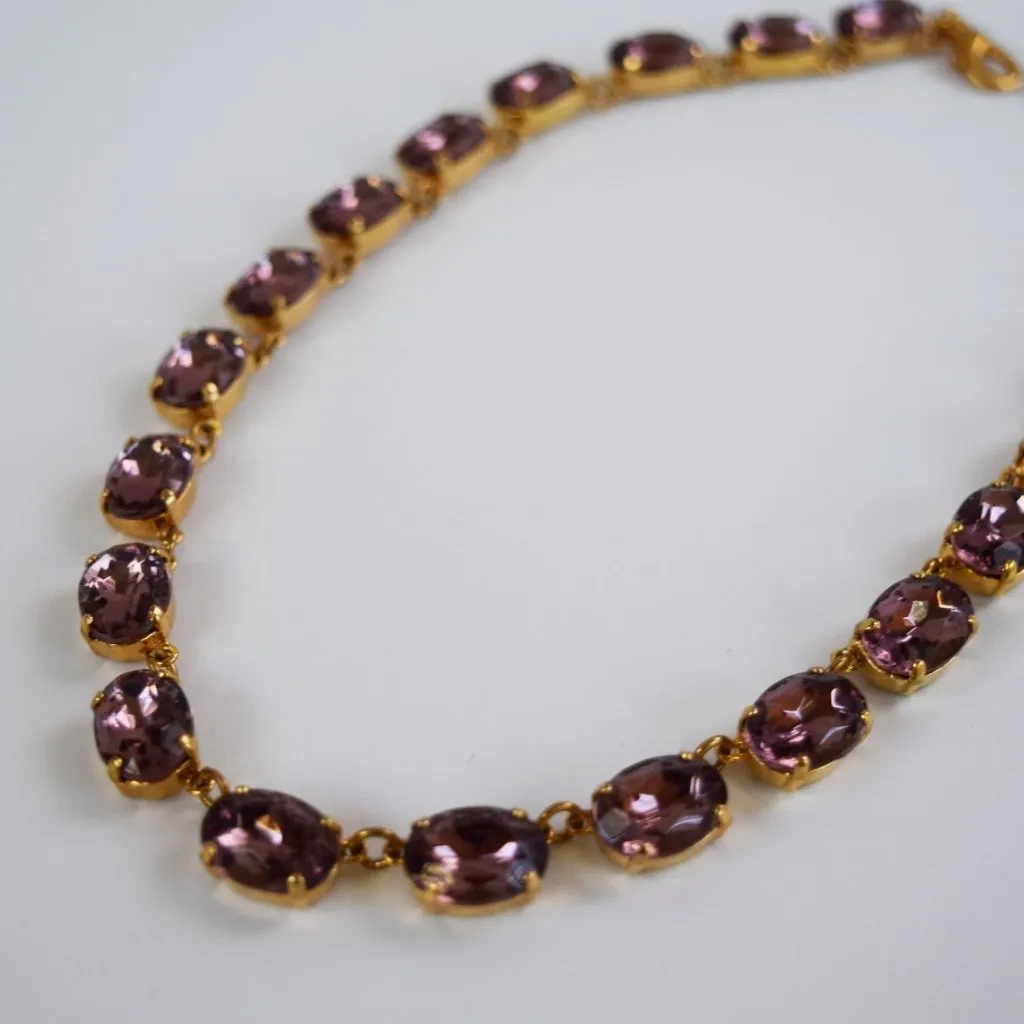 Light Amethyst Purple Crystal Collet Necklace - Medium Oval