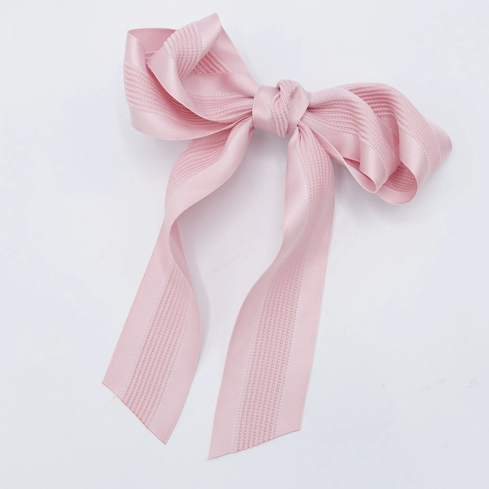 long tail layered hair bow corrugated stripe bow french hair barrette