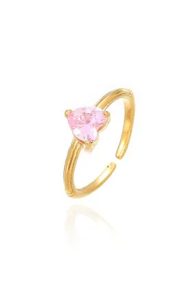 Lovissa Love Heart Cubic Zirconia with Adjustable Cuff Ring in Gold