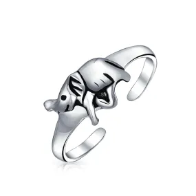 Lucky Elephant Toe Ring Midi Mid Finger Polished Sterling Silver