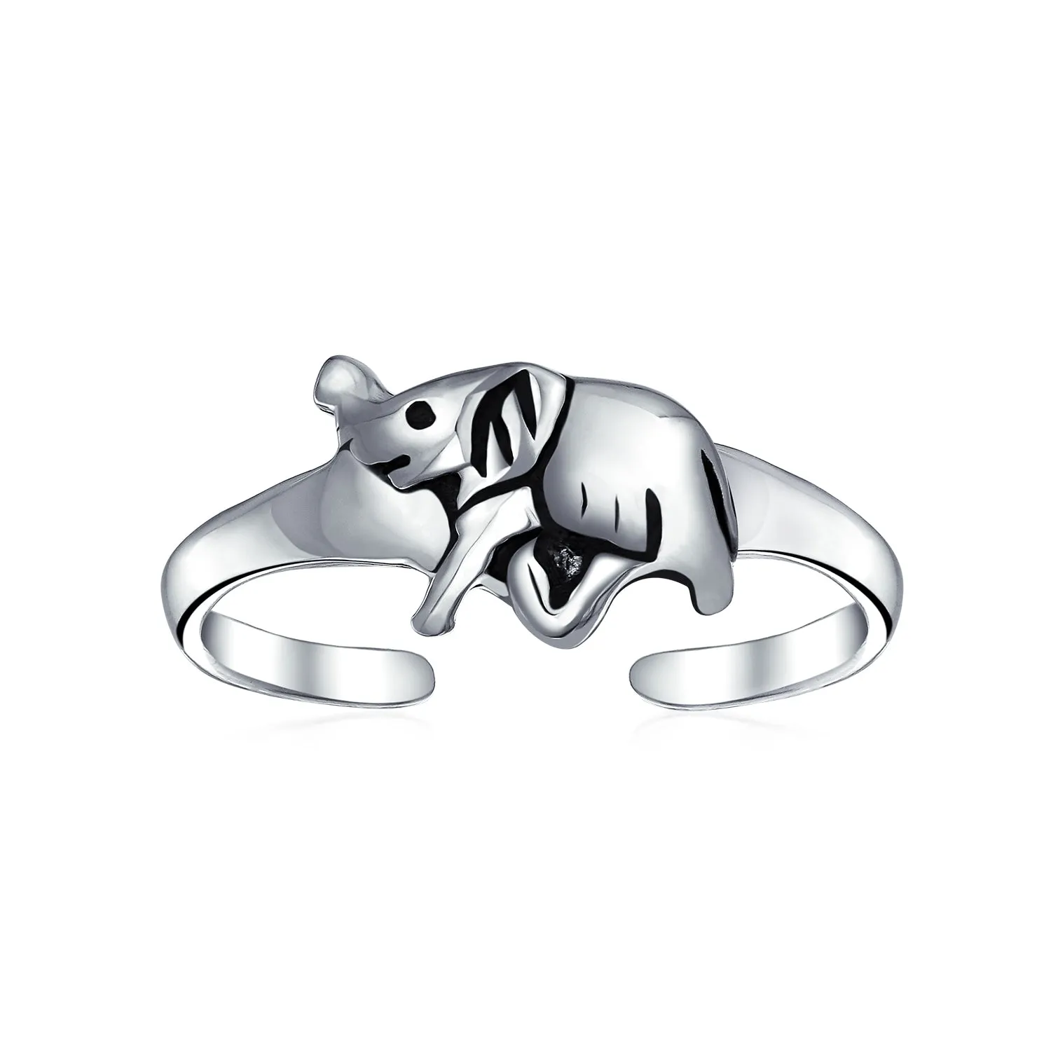 Lucky Elephant Toe Ring Midi Mid Finger Polished Sterling Silver