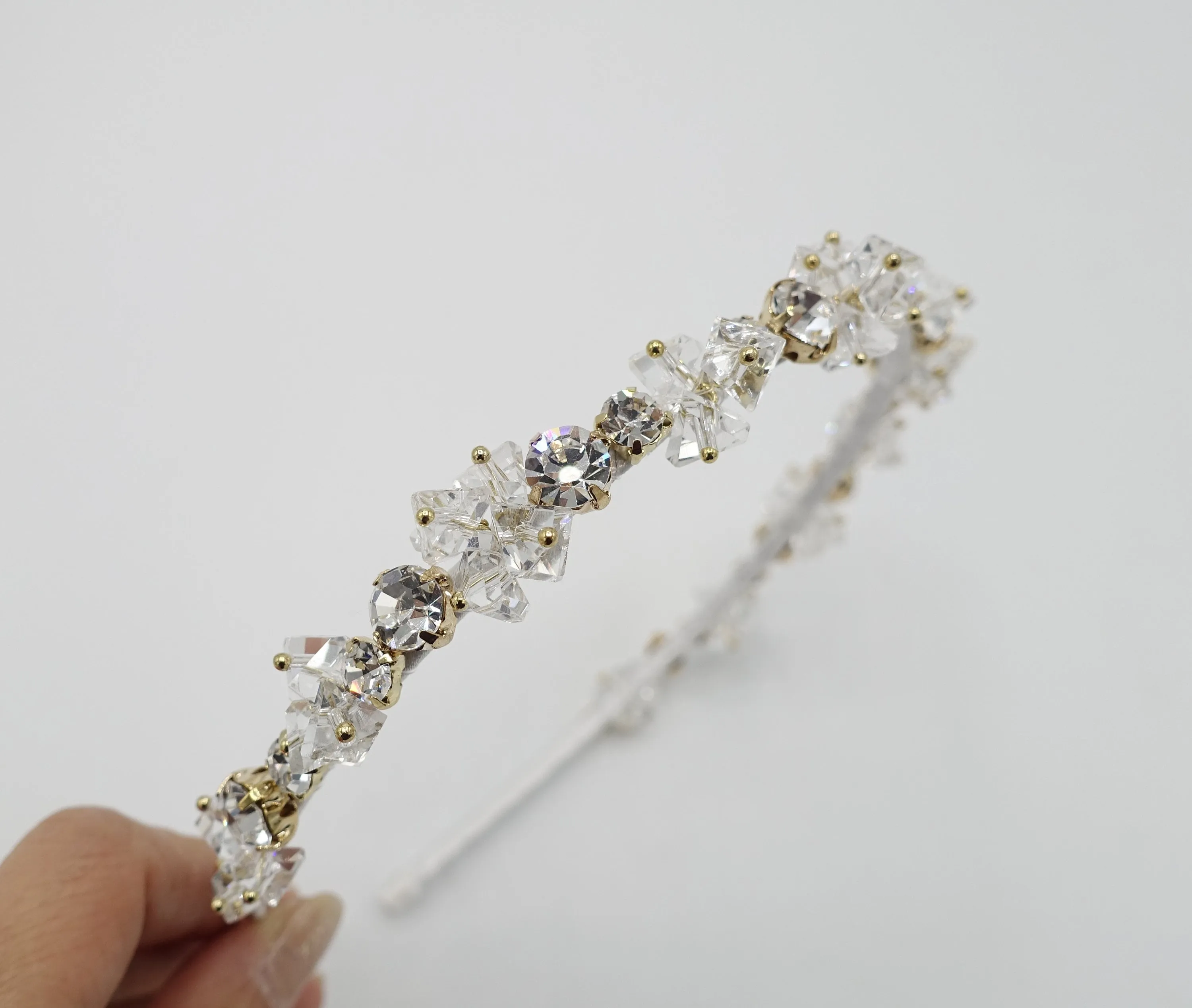 luxury crystal rhinestone headband polyhedron jewel beaded hairband for women