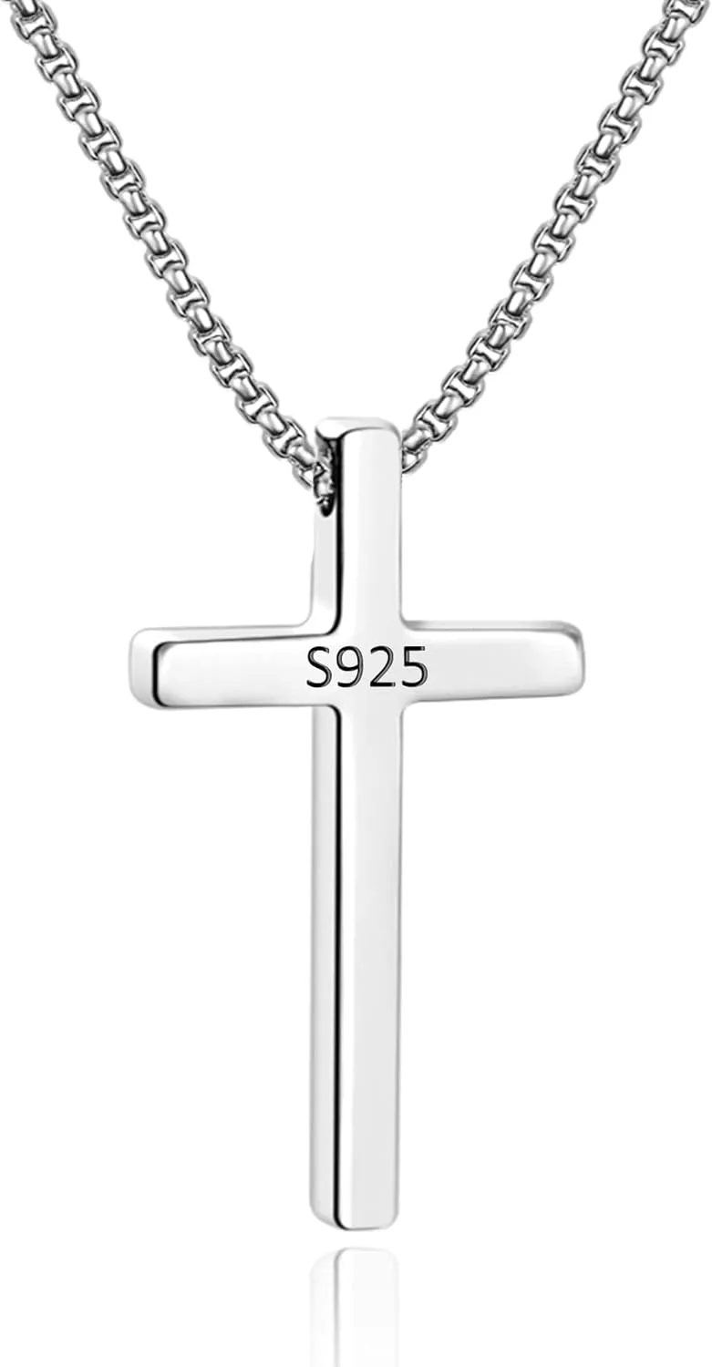 M MOOHAM Cross Necklace for Men, Silver Black Gold Stainless Steel Plain Cross Pendant Necklace for Men Box Chain 16-30 Inch