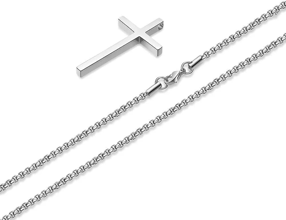 M MOOHAM Cross Necklace for Men, Silver Black Gold Stainless Steel Plain Cross Pendant Necklace for Men Box Chain 16-30 Inch