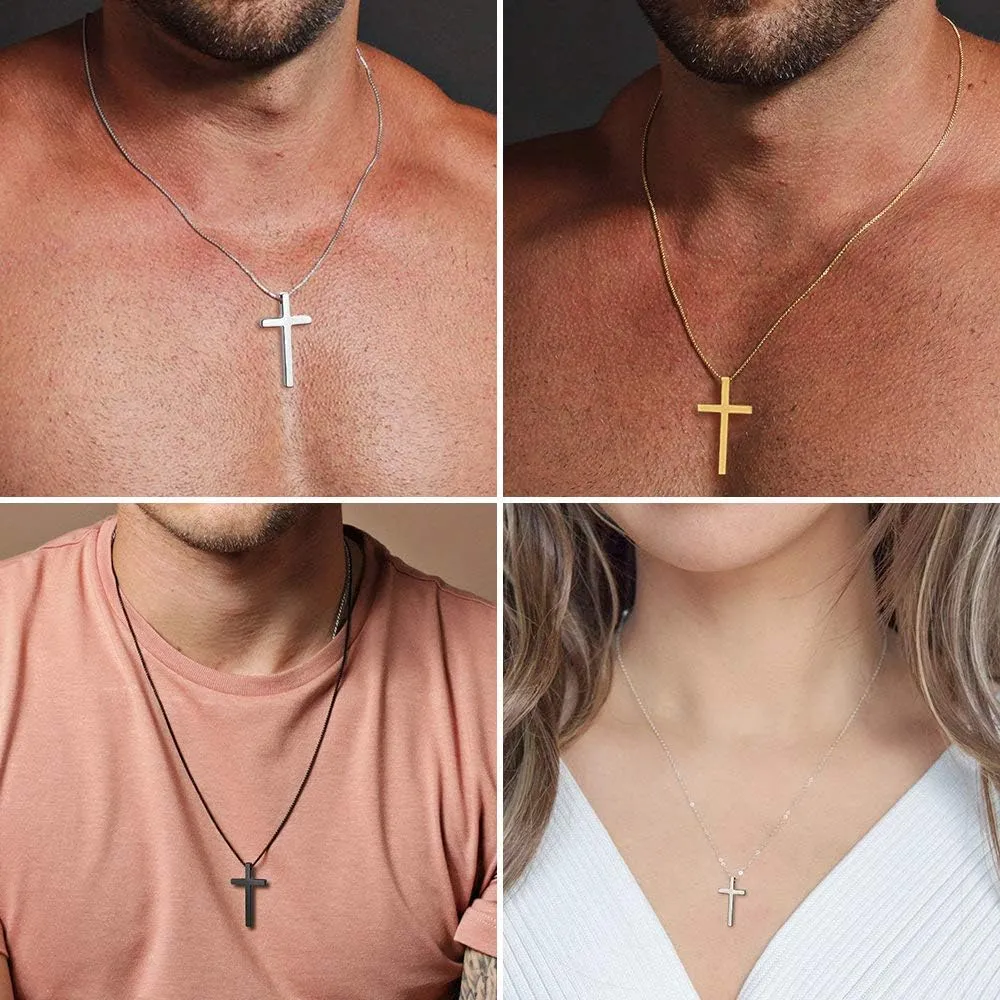 M MOOHAM Cross Necklace for Men, Silver Black Gold Stainless Steel Plain Cross Pendant Necklace for Men Box Chain 16-30 Inch