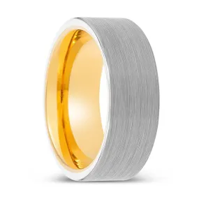 MALACHI | Gold Ring, White Tungsten Ring, Brushed, Flat