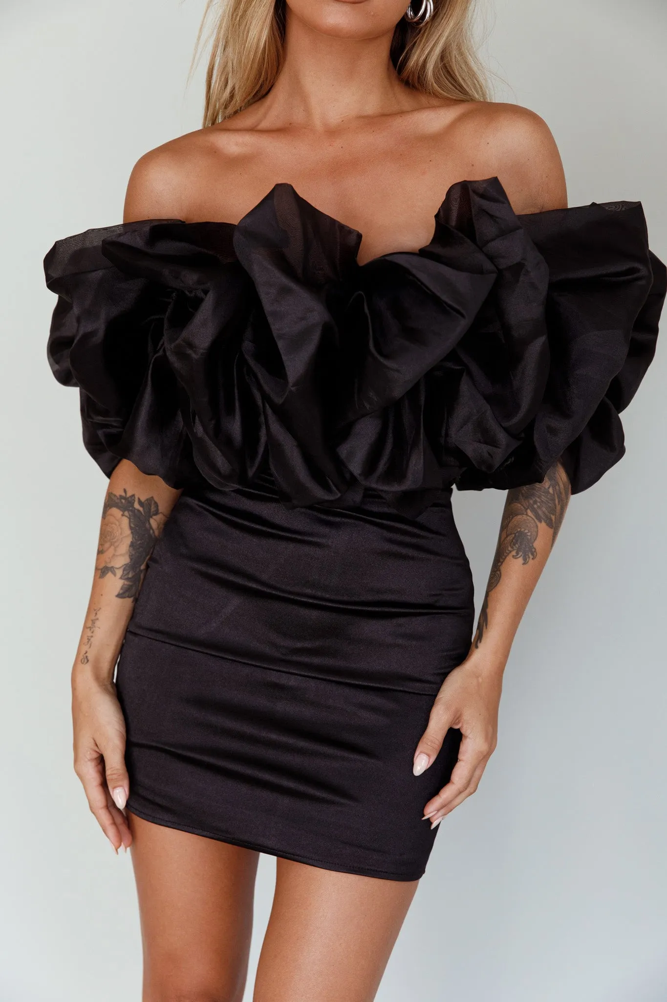 Manhattan Moment Off Shoulder Mini Dress Black