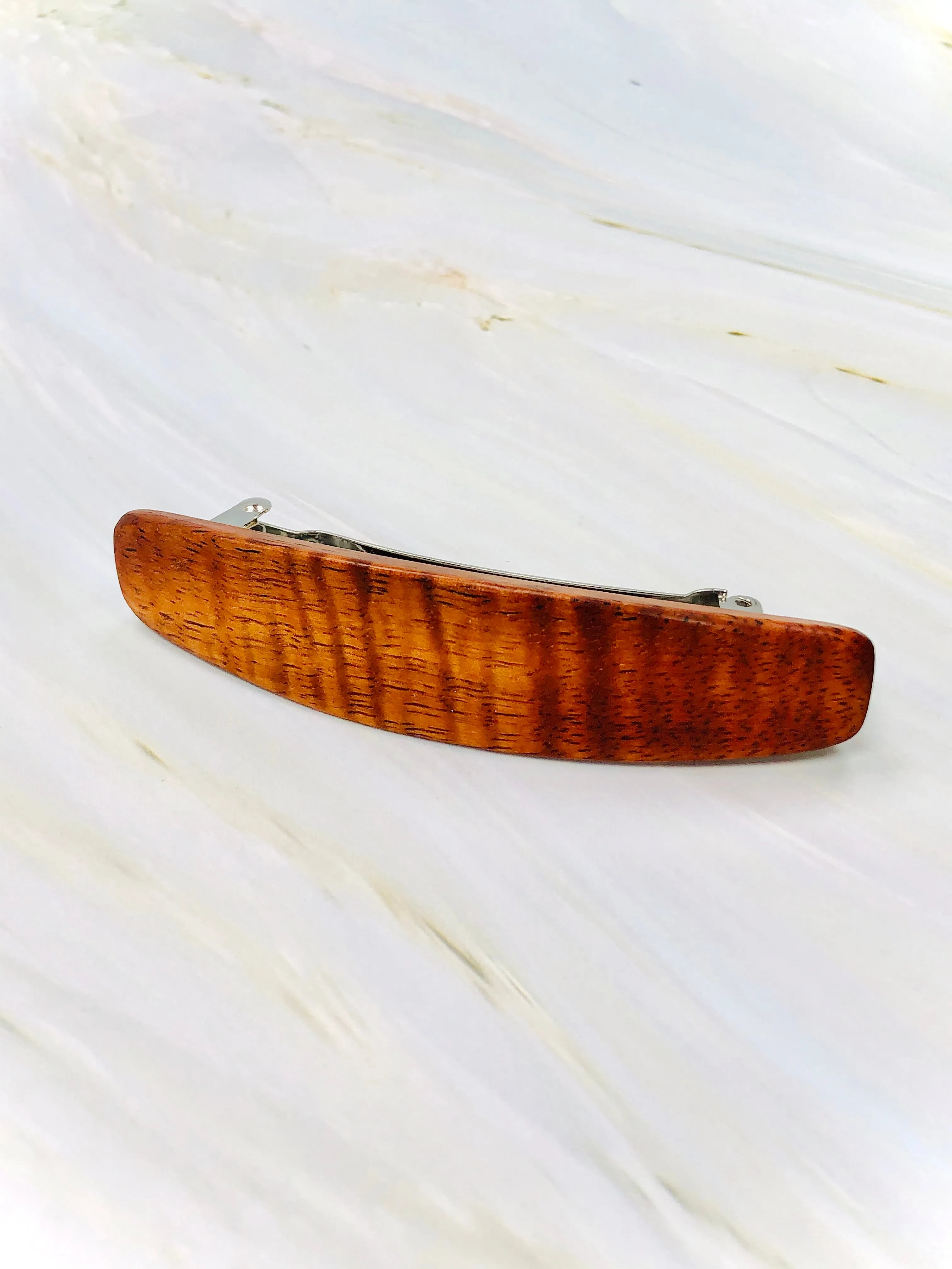 Medium Curly Koa wood barrette,  AAA wood hair clip,  fine hair barrette, wooden barrette,