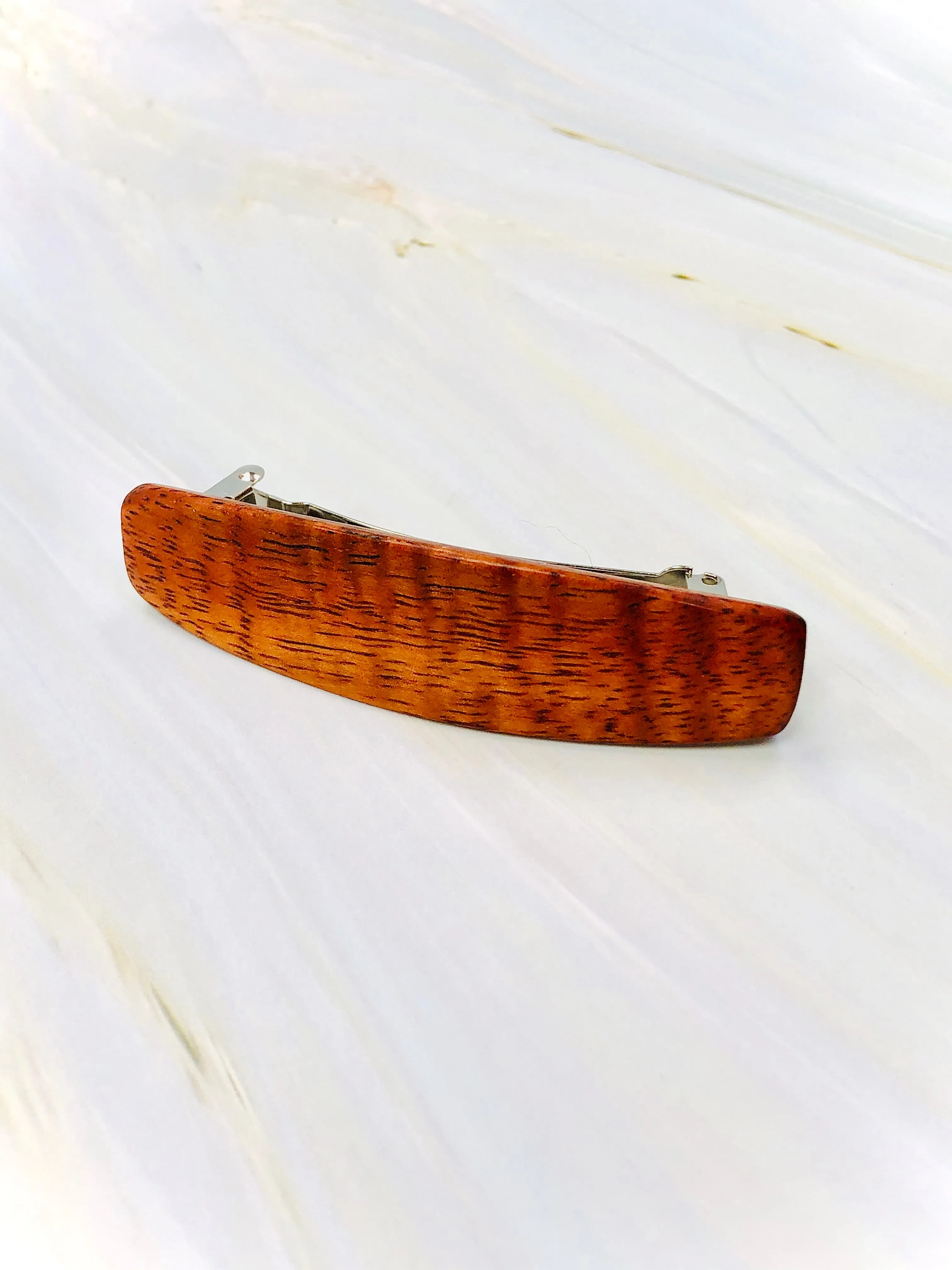 Medium Curly Koa wood barrette,  AAA wood hair clip,  fine hair barrette, wooden barrette,