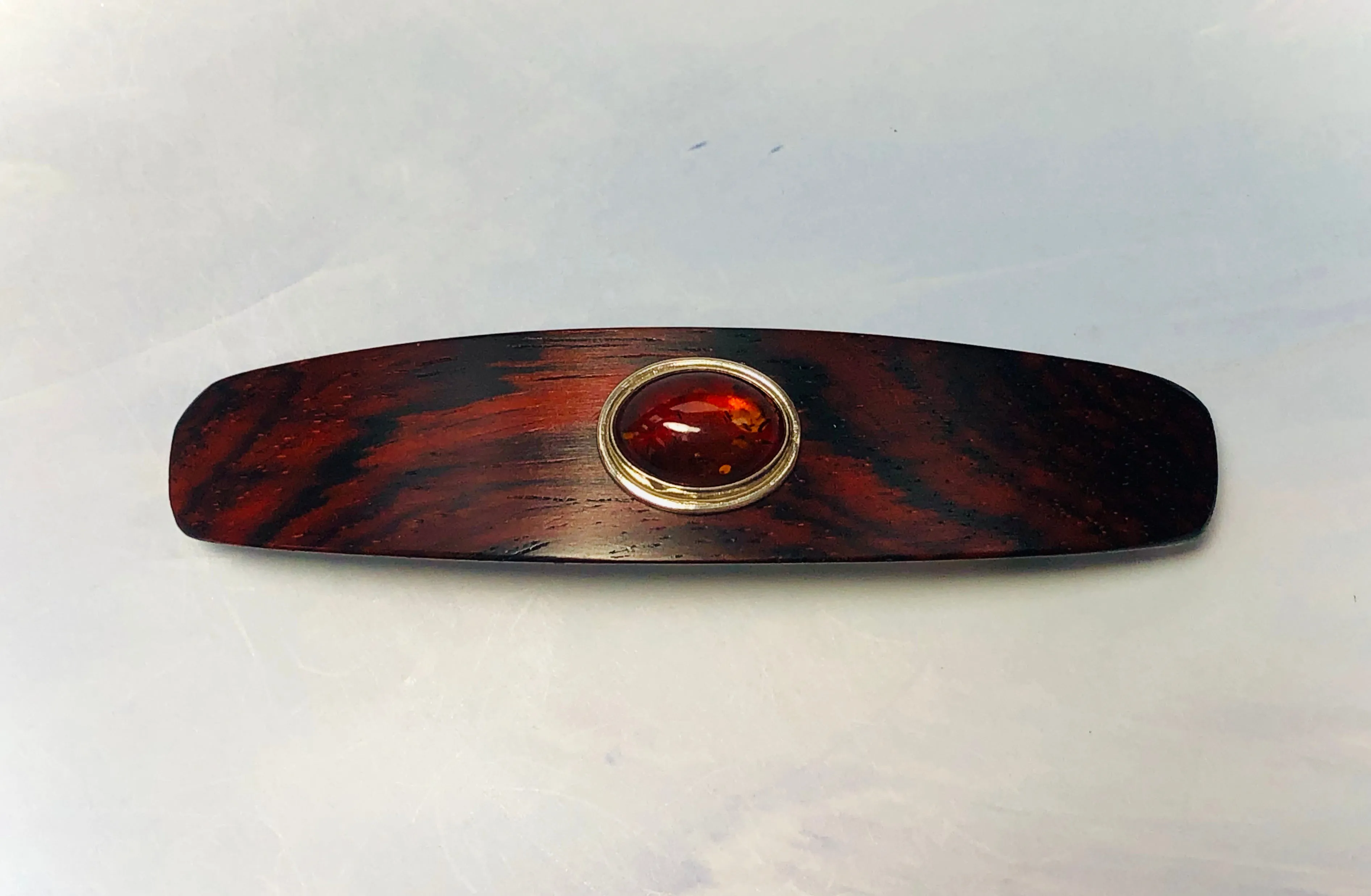 Medium Genuine Baltic Amber barrette, Cocobolo Rosewood Gemstone Barrette