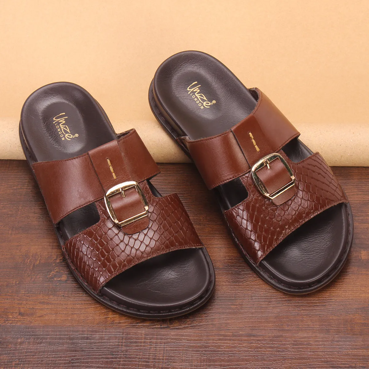 Men "KITZ" Leather Open Toe Summer Slippers