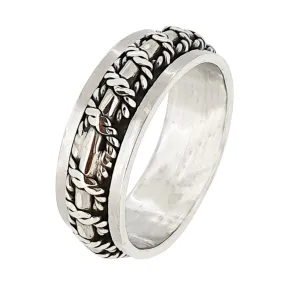 Mens 8.5mm Silver Band Ring Twisted Rope Style Spinning Ring