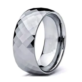 Mens Domed Carbide Tungsten Wedding Ring Diamond Faceted - 8mm