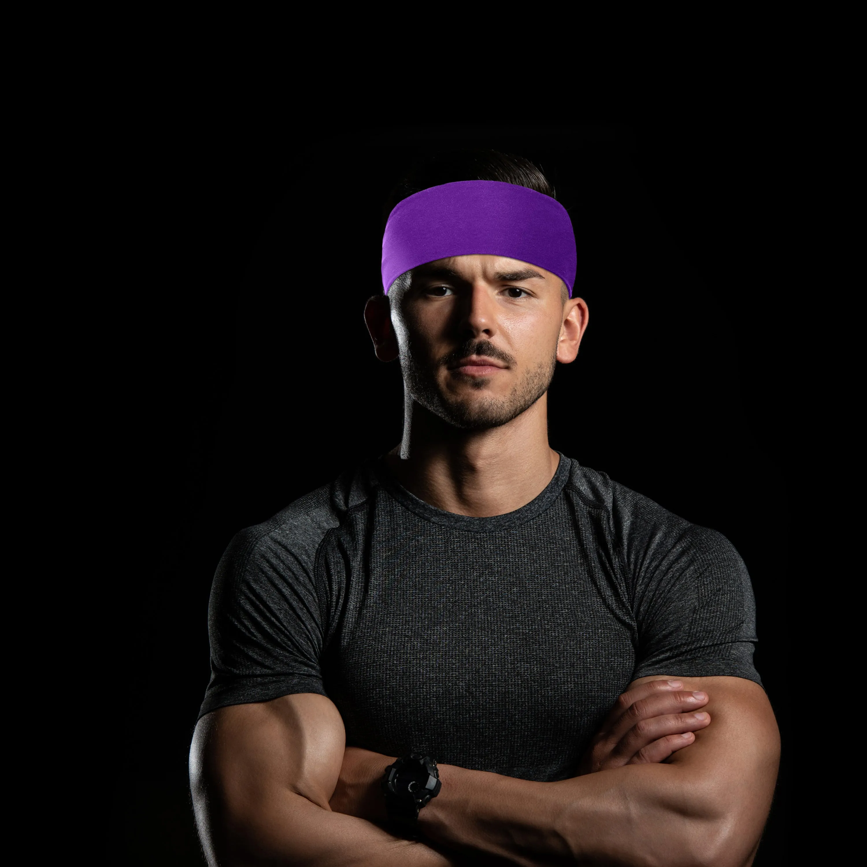 Men's Headbands Cotton Jersey 3" Wide Sports Fitness Yoga Made in the USA Heather Charcoal