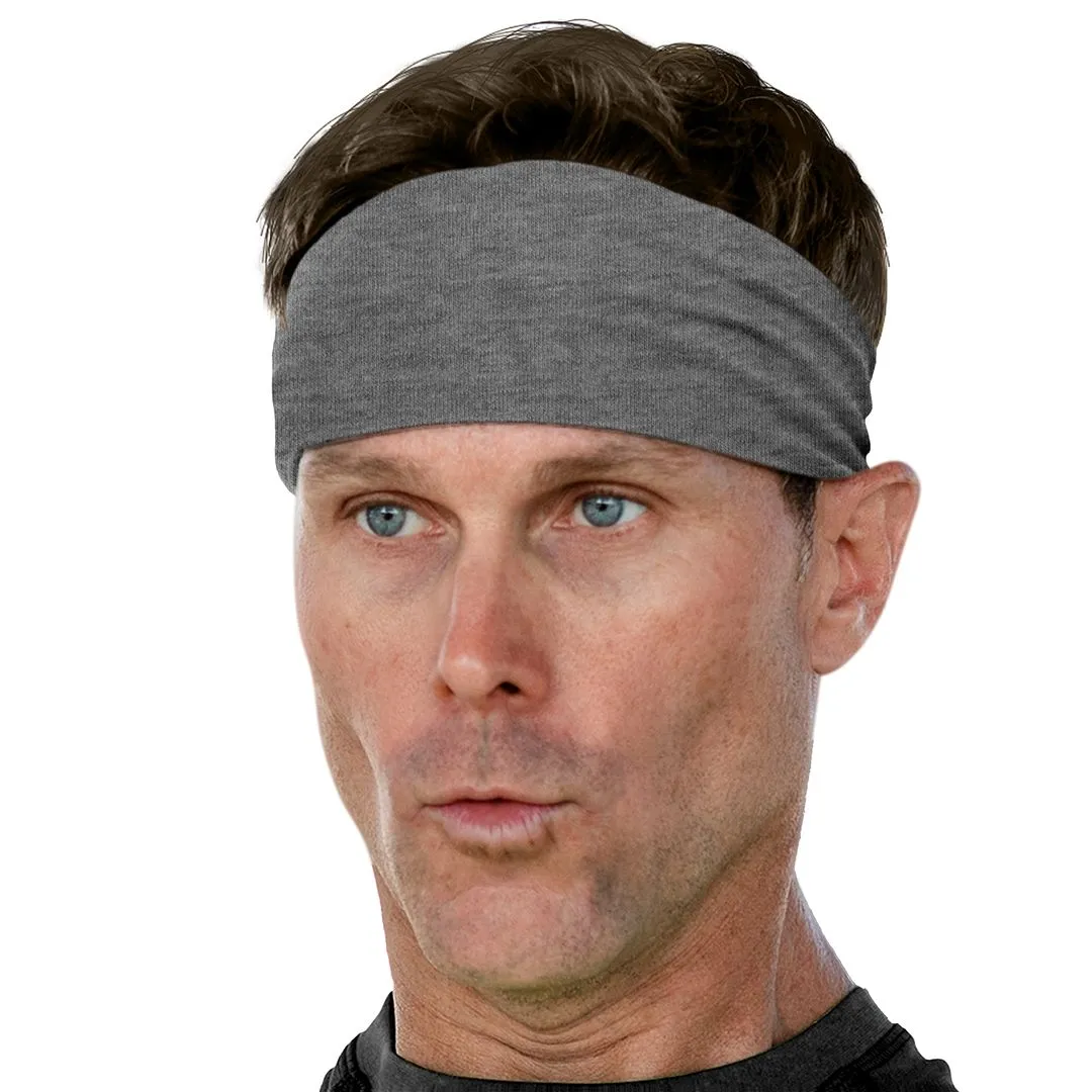 Men's Headbands Cotton Jersey 3" Wide Sports Fitness Yoga Made in the USA Heather Charcoal