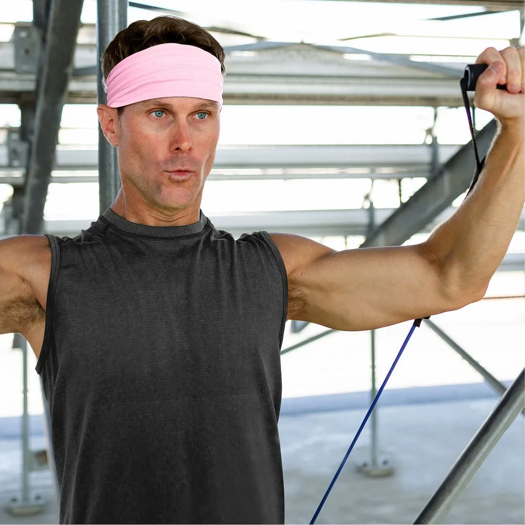 Men's Headbands Cotton Jersey 5" Wide Sports Fitness Yoga Made in the USA Pink Light