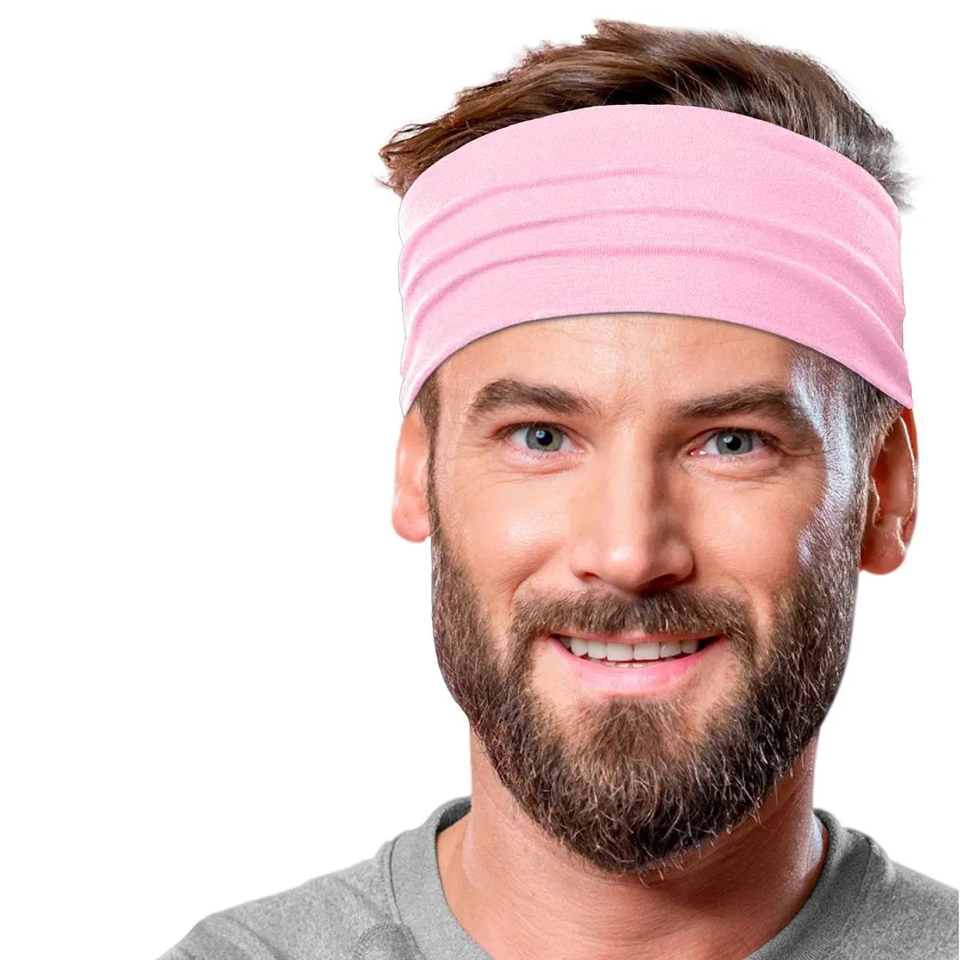 Men's Headbands Cotton Jersey 5" Wide Sports Fitness Yoga Made in the USA Pink Light