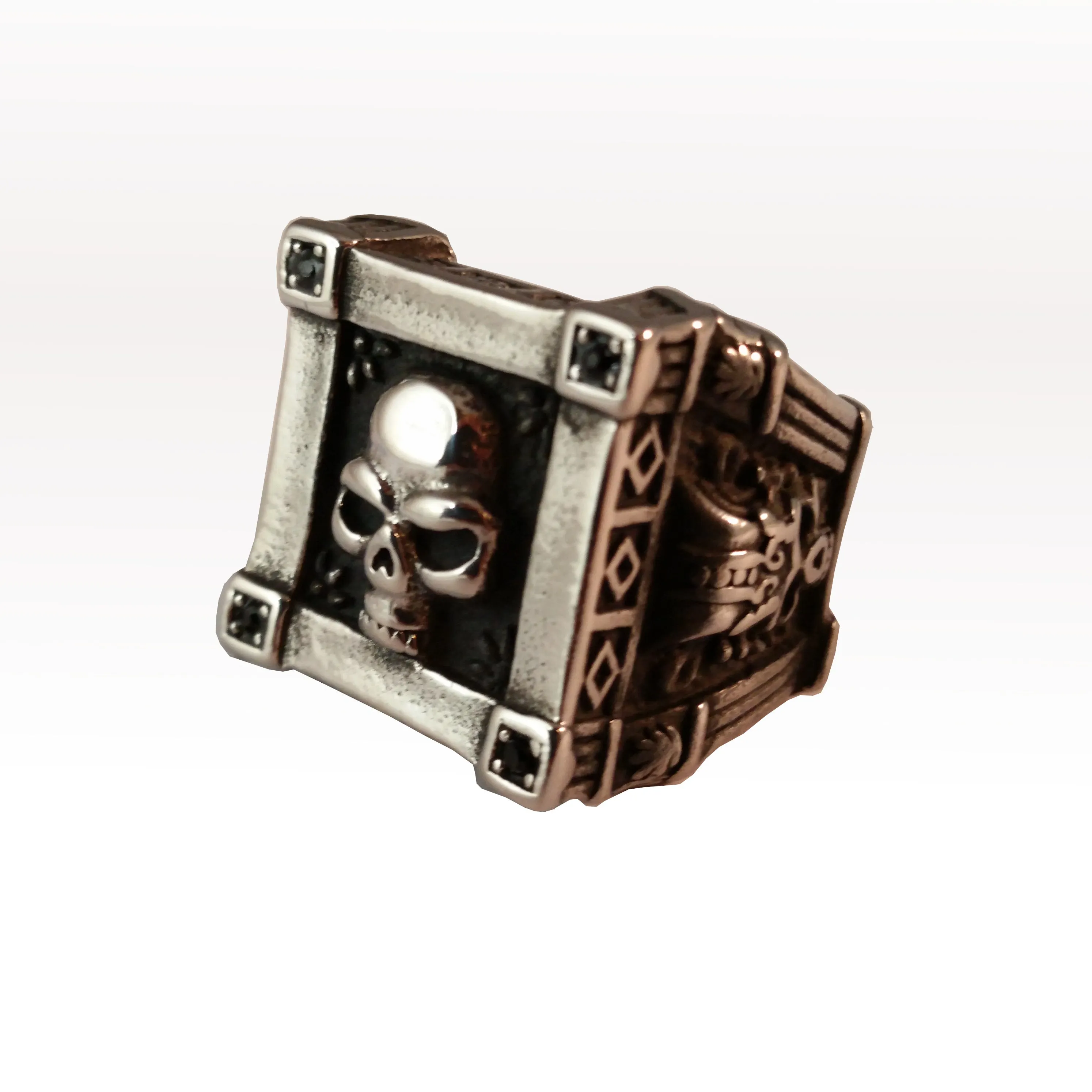 Mens Skull Ring Silver Tomb Style