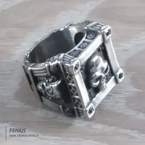 Mens Skull Ring Silver Tomb Style