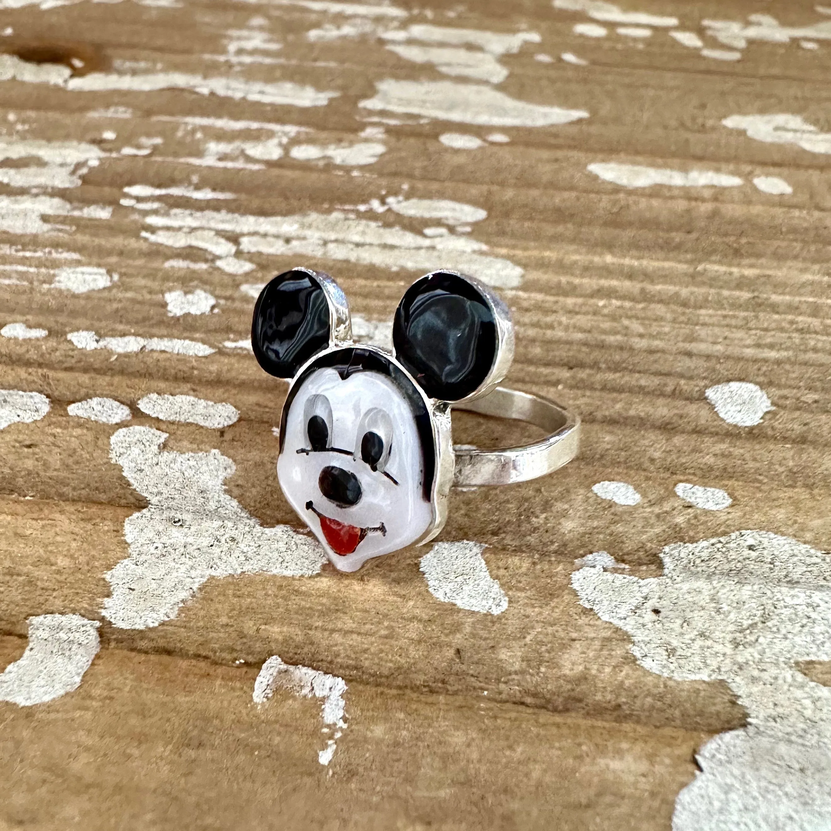 MICKEY MOUSE Zuni Toons Inlay Silver Ring • Adjustable Sizes