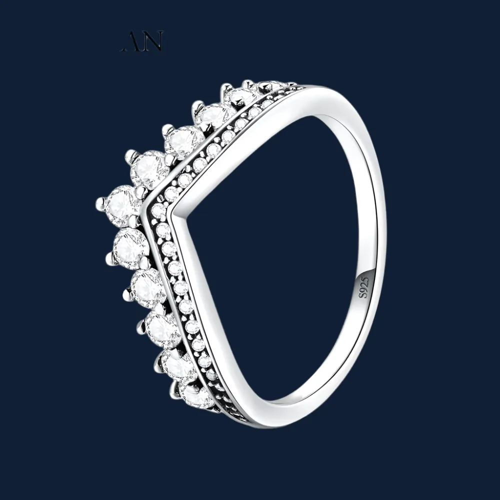 Modian 100% Real 925 Sterling Silver Zircon Crown Stackable Ring - Classic Women's Jewelry for Weddings and Christmas Gifts