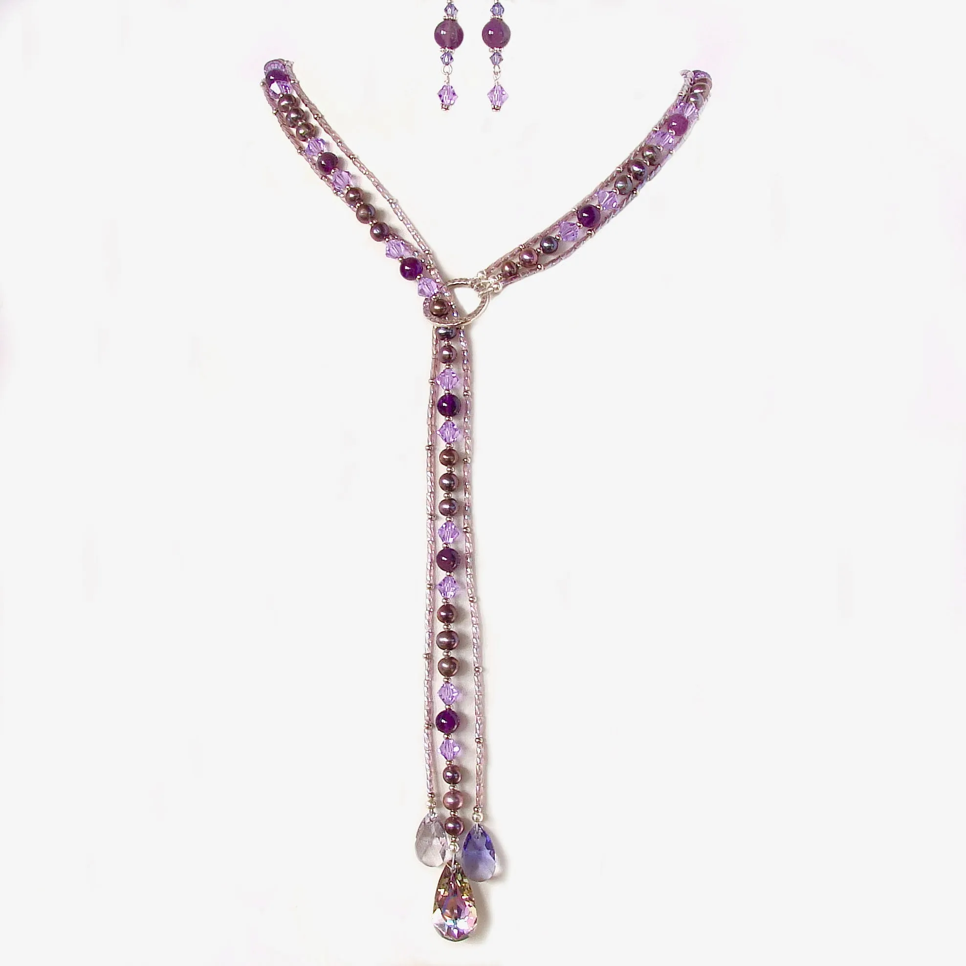 Moon Dance: Amethyst Lariat Necklace Set