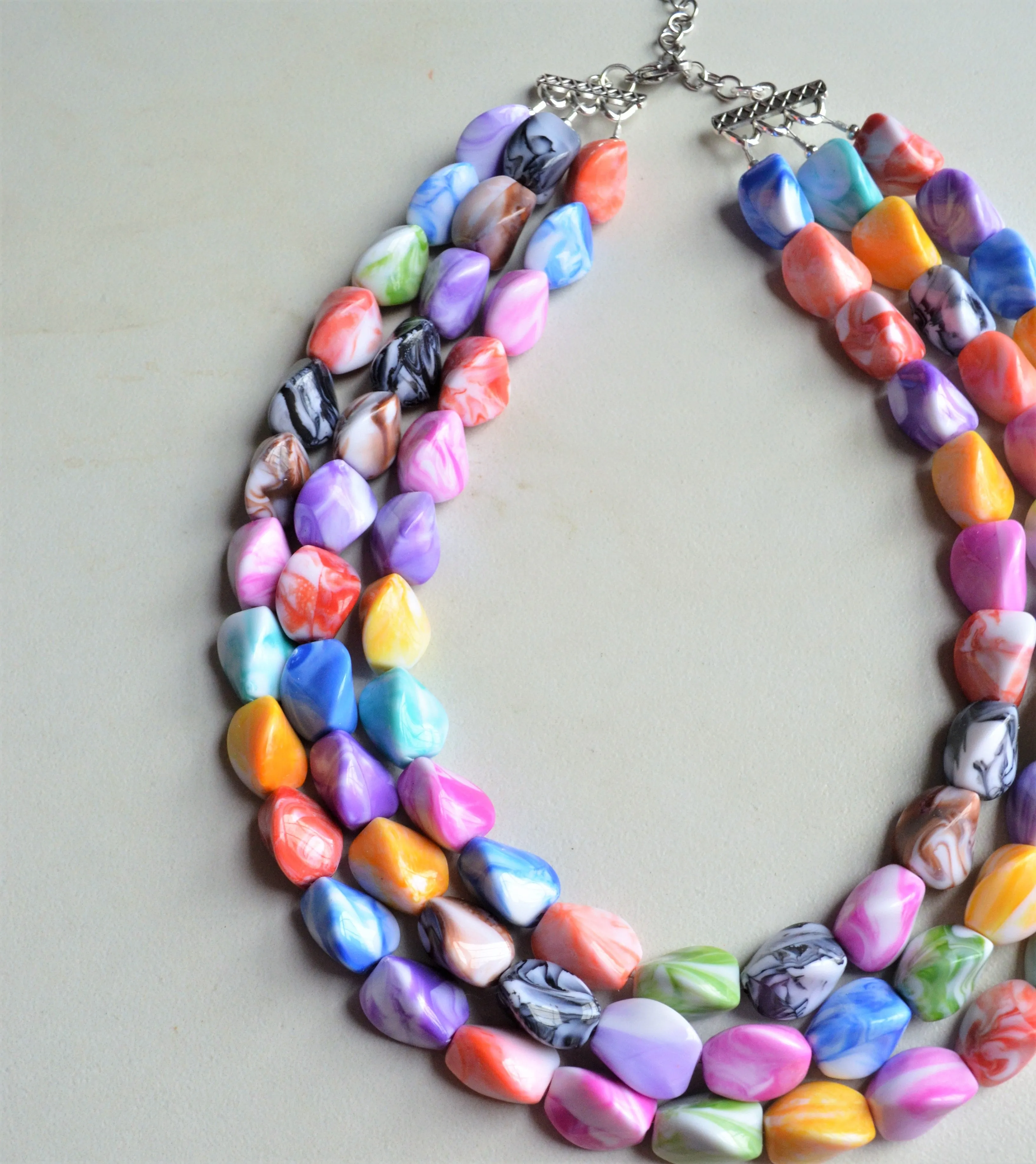 Multi Color Statement Colorful Acrylic Bead Multi Strand Necklace - Billie