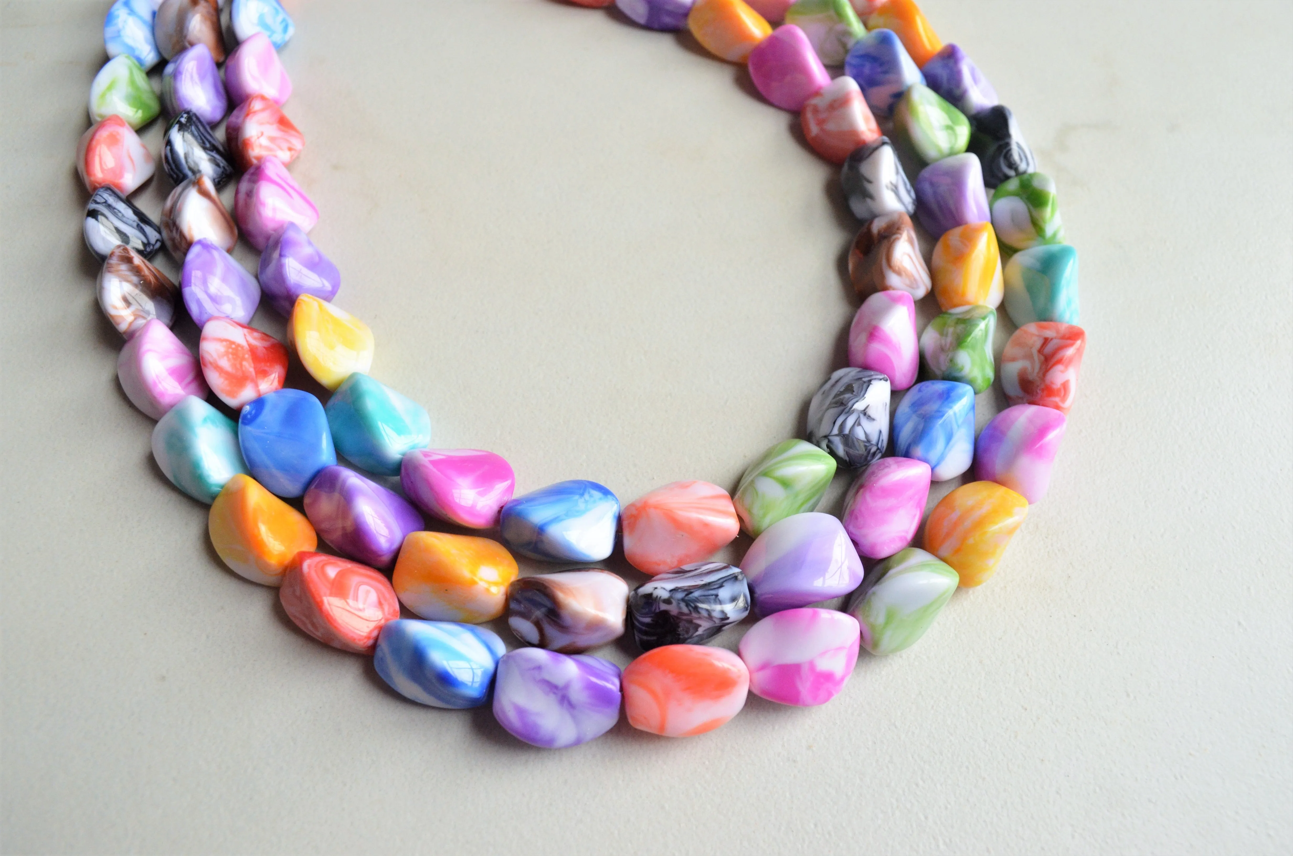 Multi Color Statement Colorful Acrylic Bead Multi Strand Necklace - Billie