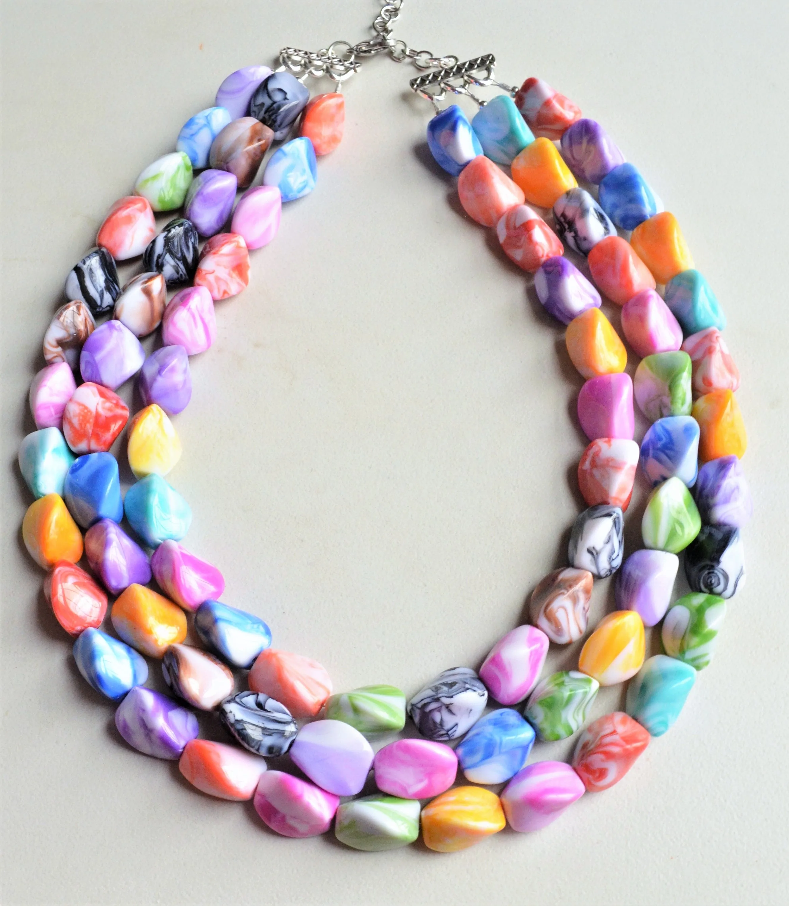 Multi Color Statement Colorful Acrylic Bead Multi Strand Necklace - Billie