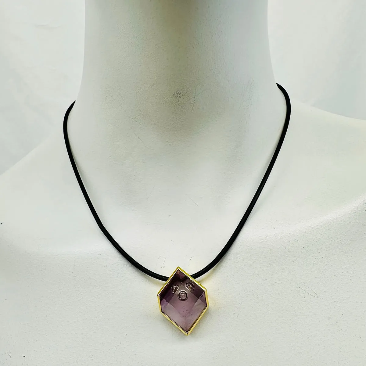 Munsteiner Rubber Wire Necklace with 18K Gold Pendant with Amethyst