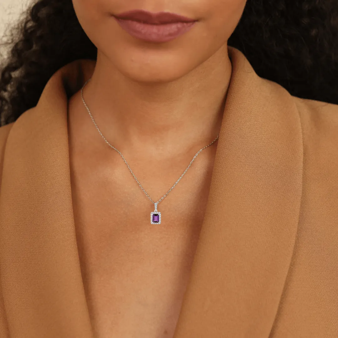 Natural Amethyst Octagon Pendant Necklace