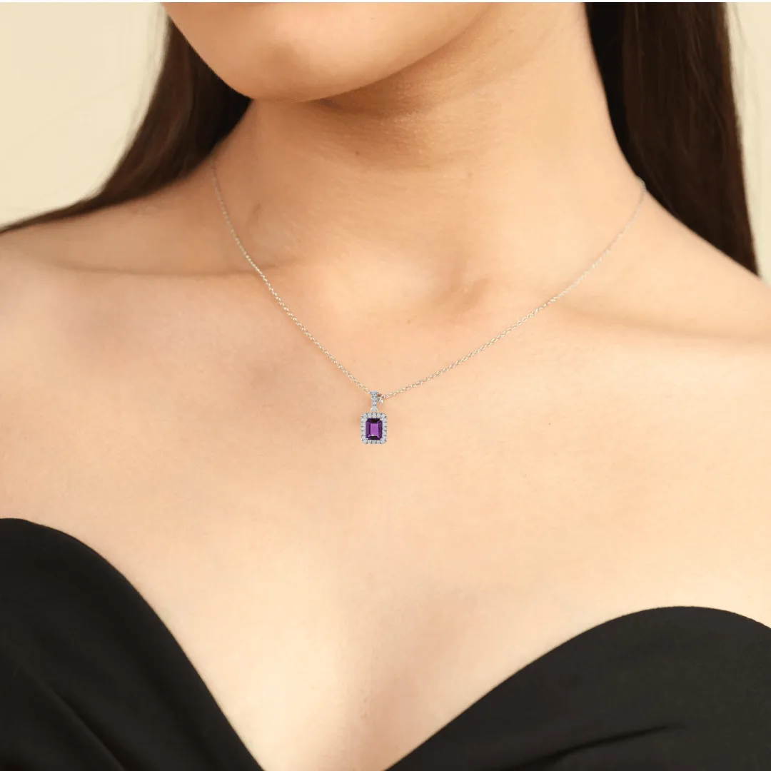 Natural Amethyst Octagon Pendant Necklace