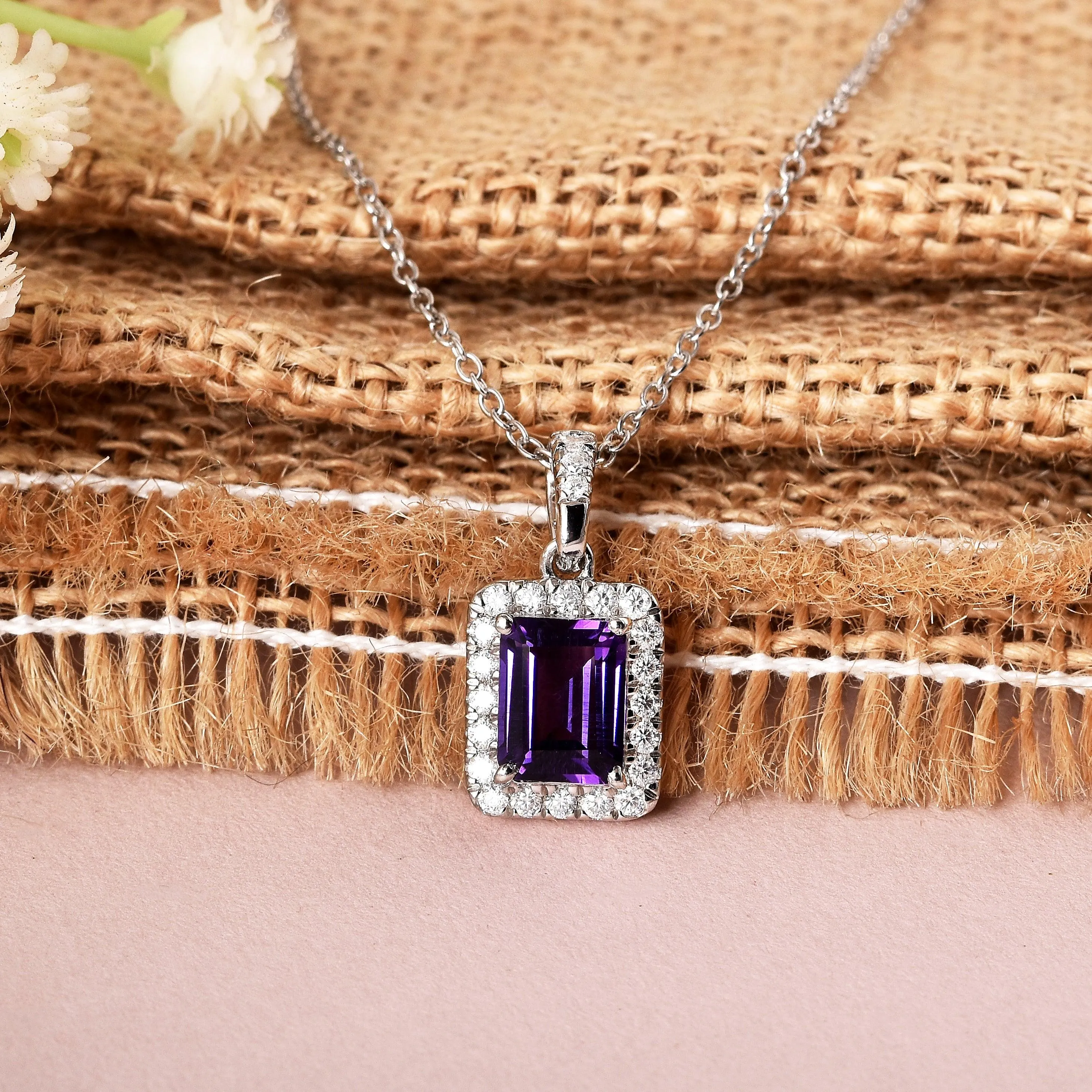 Natural Amethyst Octagon Pendant Necklace