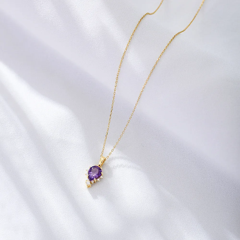 Natural Amethyst with Zircon Pendant Sterling Silver Necklace for Women