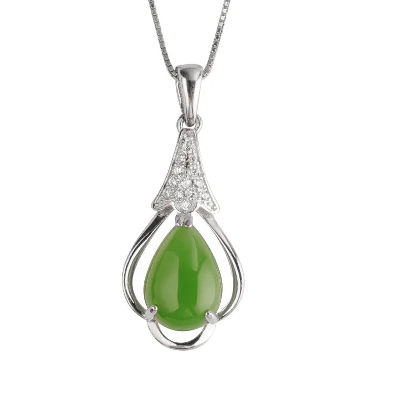 Natural Jade Pendant Nephrite Silver Zircon Pendant ZPT180