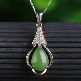 Natural Jade Pendant Nephrite Silver Zircon Pendant ZPT180