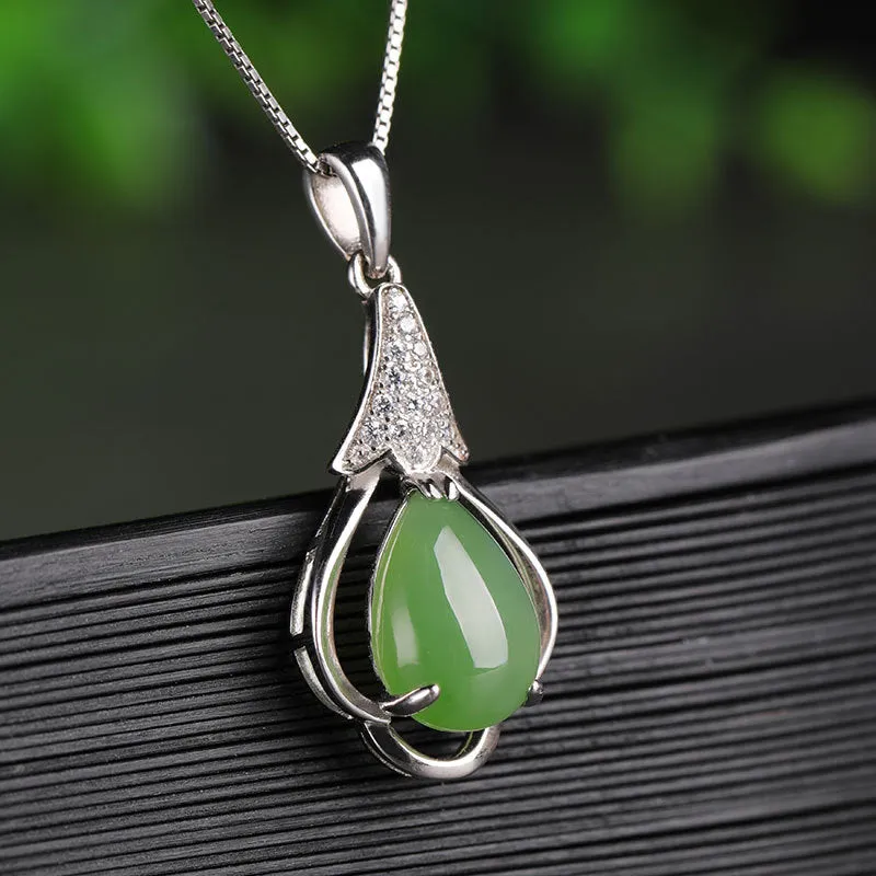 Natural Jade Pendant Nephrite Silver Zircon Pendant ZPT180