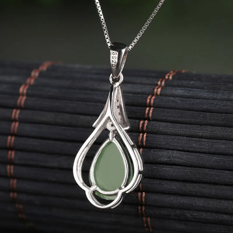 Natural Jade Pendant Nephrite Silver Zircon Pendant ZPT180