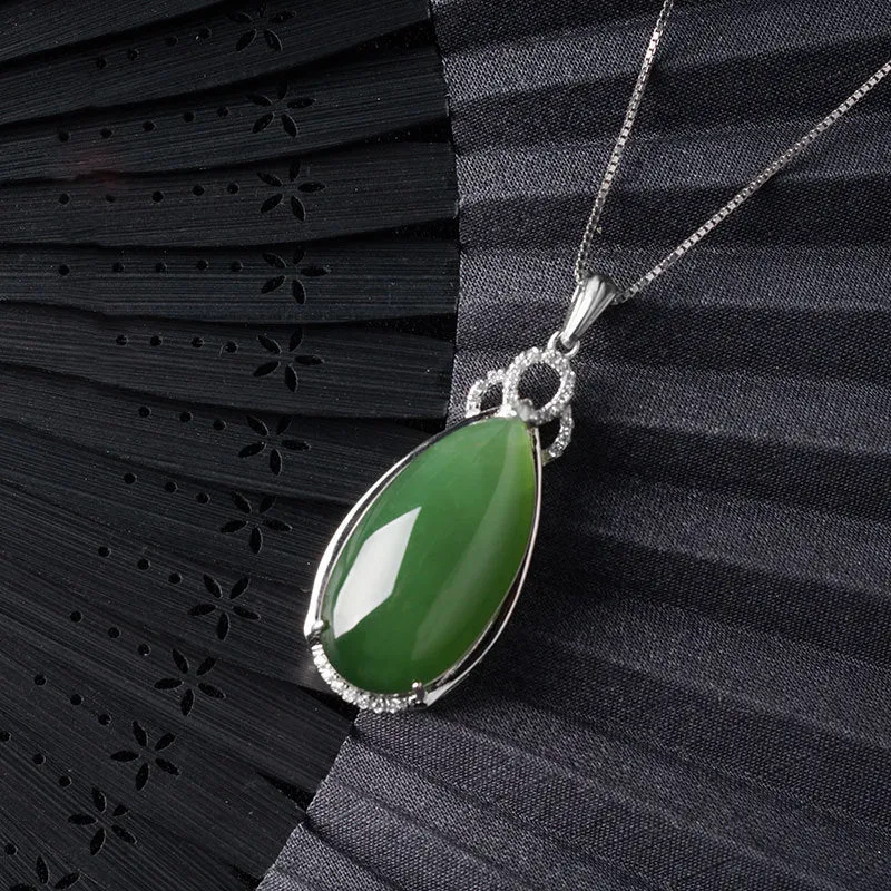 Natural Jade Pendant Nephrite Silver Zircon Pendant ZPT205