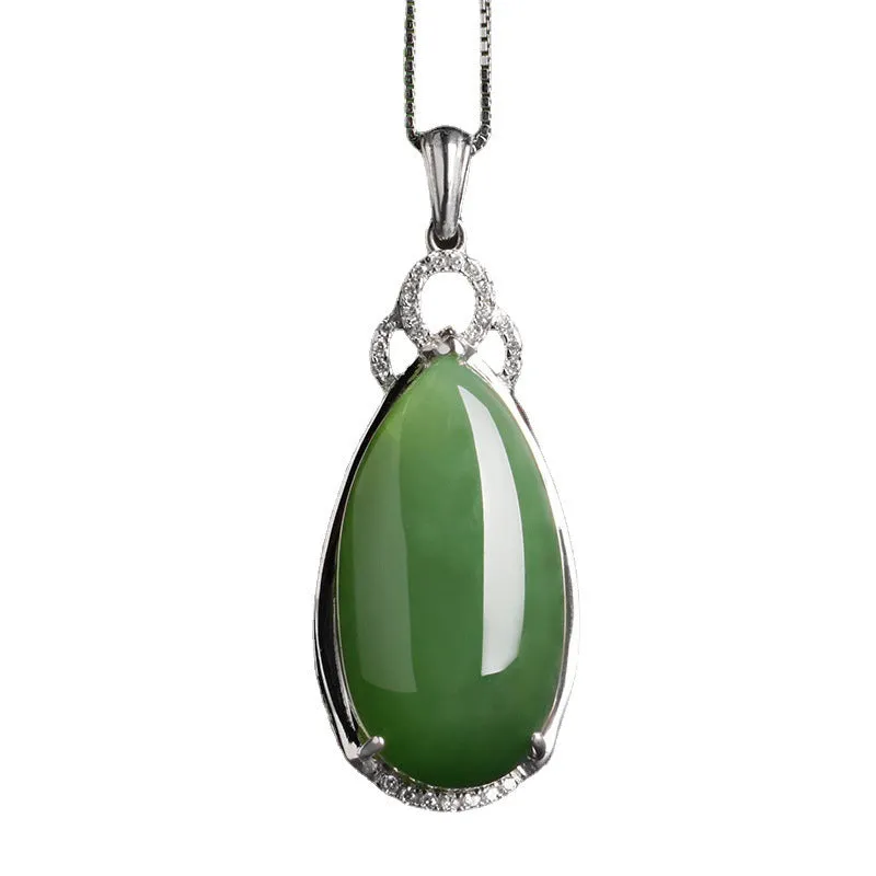 Natural Jade Pendant Nephrite Silver Zircon Pendant ZPT205