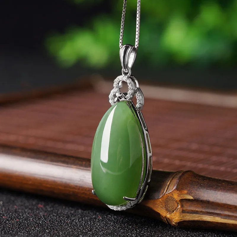 Natural Jade Pendant Nephrite Silver Zircon Pendant ZPT205