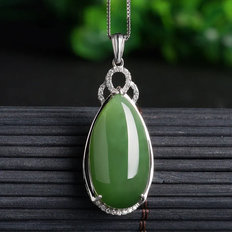 Natural Jade Pendant Nephrite Silver Zircon Pendant ZPT205