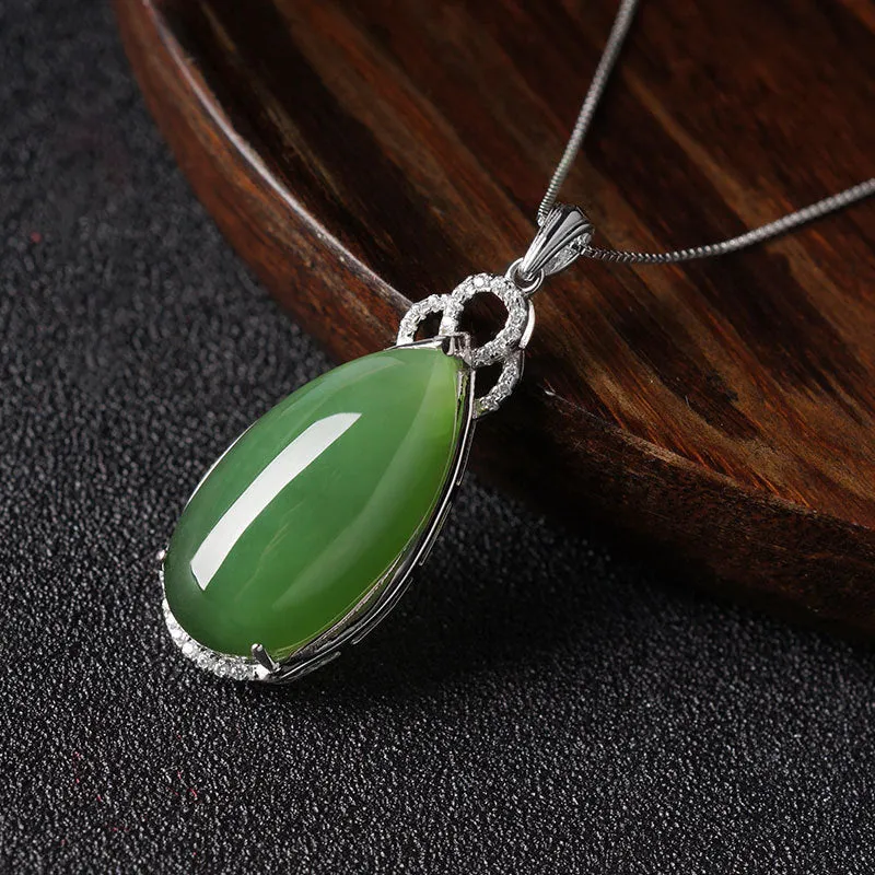 Natural Jade Pendant Nephrite Silver Zircon Pendant ZPT205