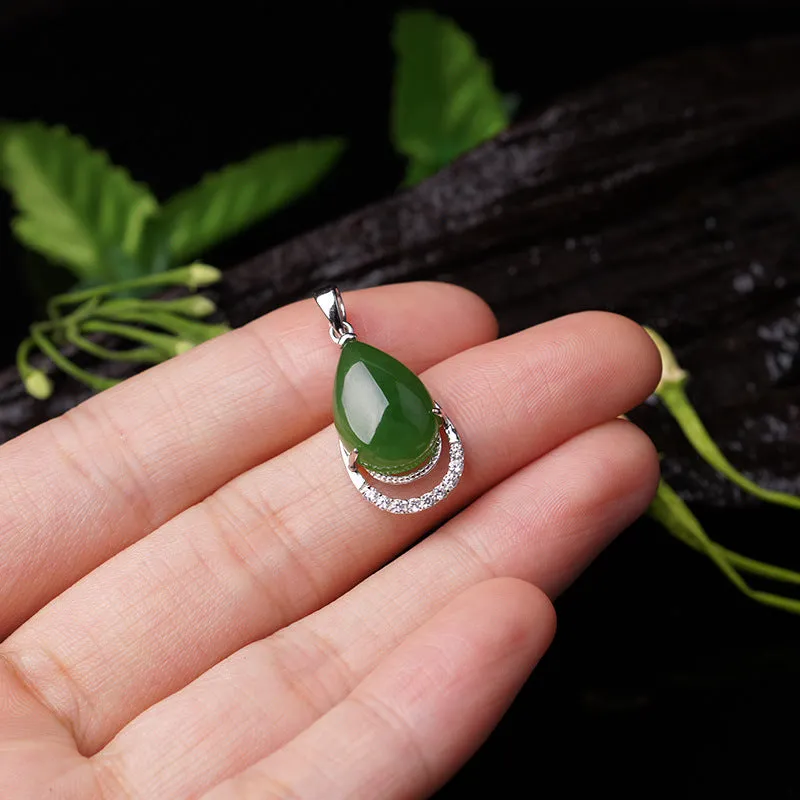 Natural Jade Pendant Nephrite Silver Zircon Pendant ZPT221