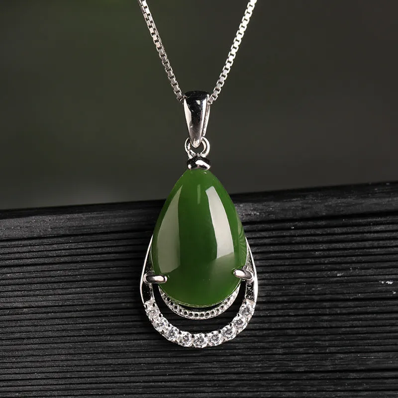 Natural Jade Pendant Nephrite Silver Zircon Pendant ZPT221