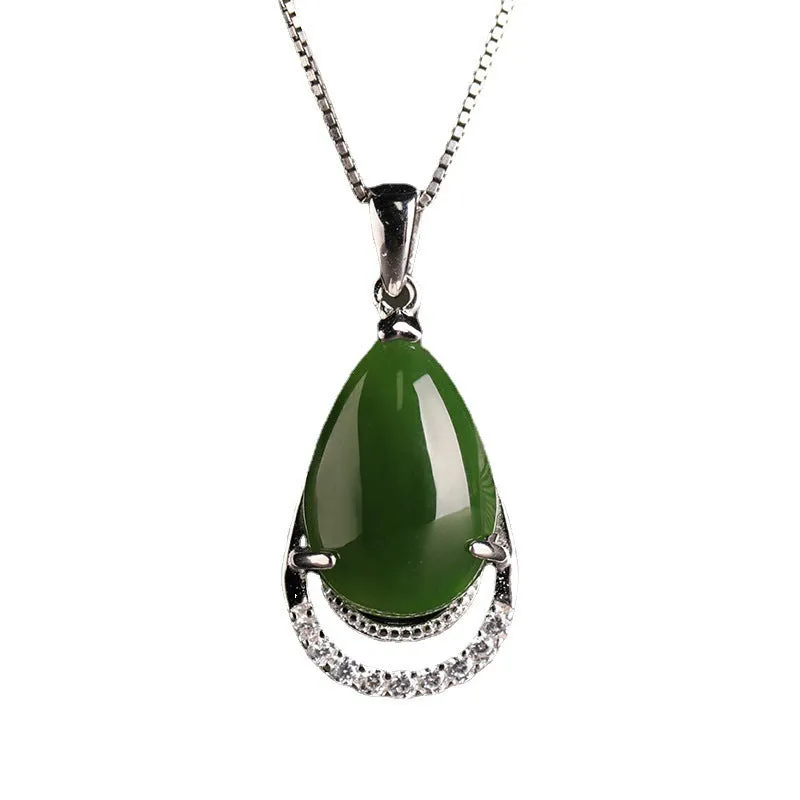 Natural Jade Pendant Nephrite Silver Zircon Pendant ZPT221