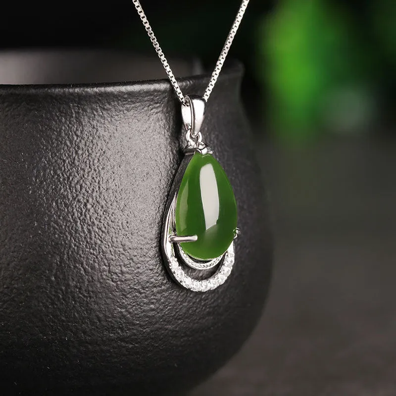 Natural Jade Pendant Nephrite Silver Zircon Pendant ZPT221