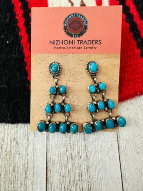 Navajo Sleeping Beauty Turquoise & Sterling Silver Chandelier Dangle Earrings