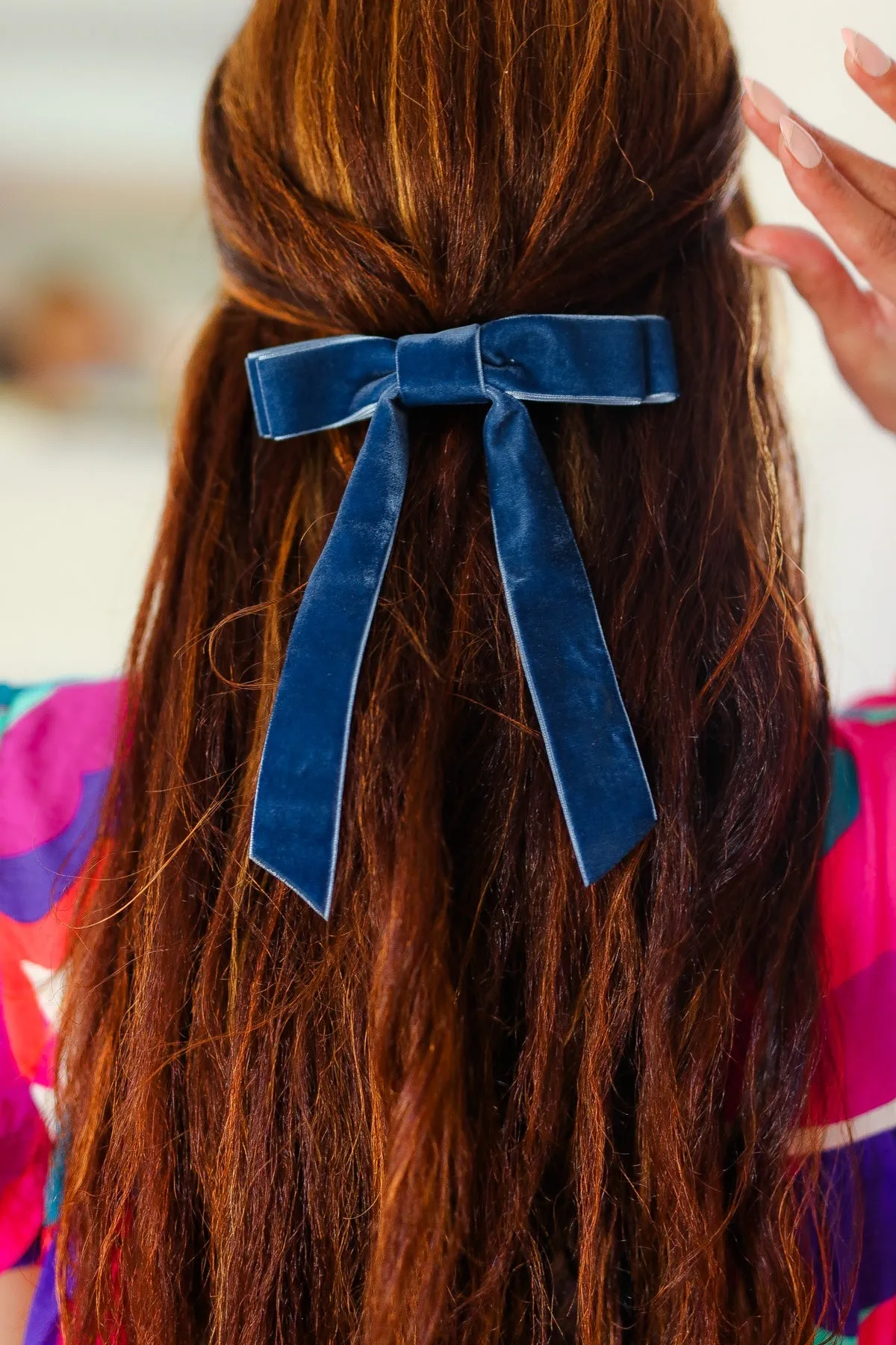 Navy Blue Velvet Clip-On Double Bow