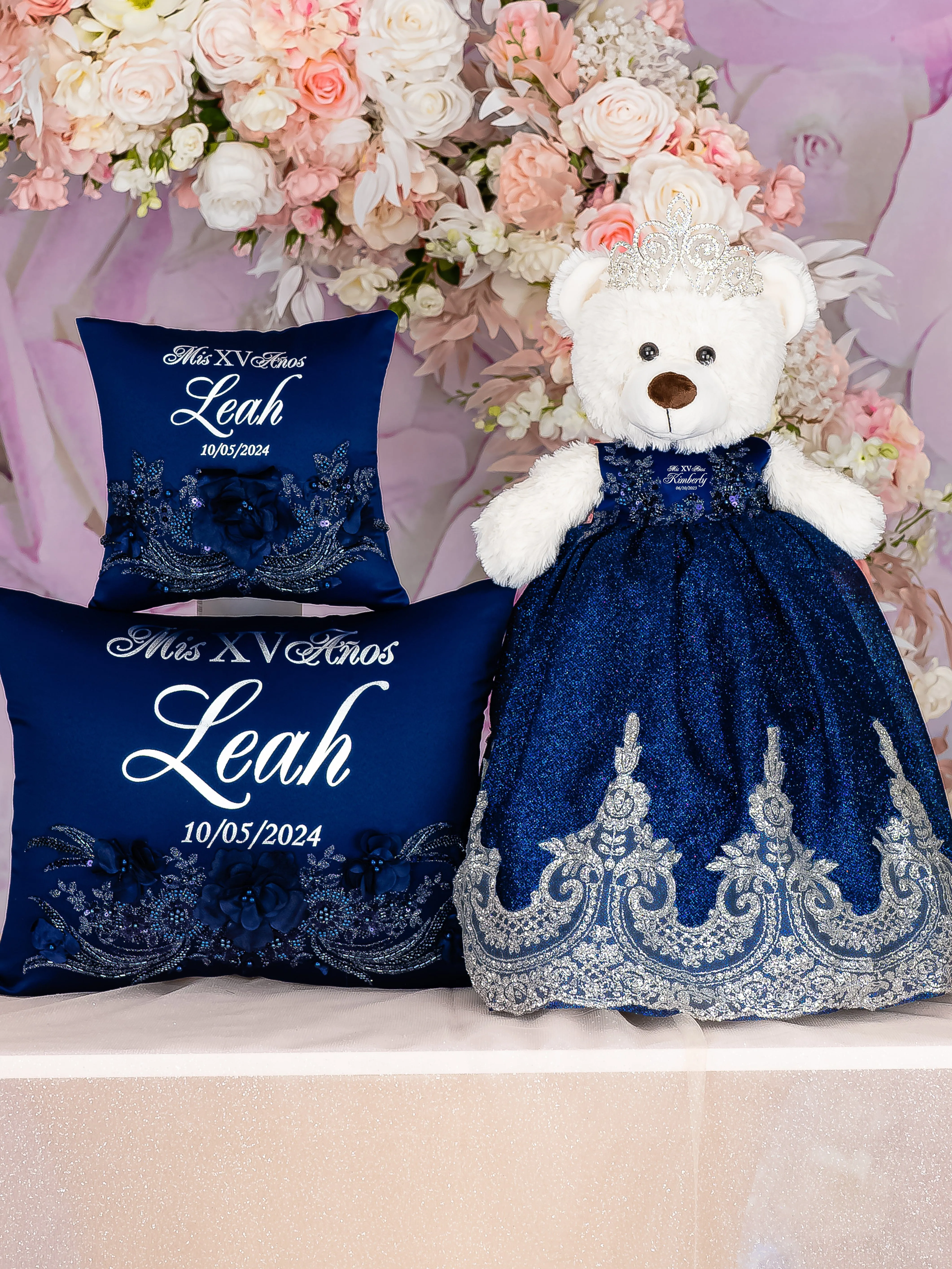 Navy Blue with silver quinceanera pillows set